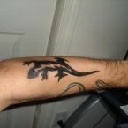 Lizard in black ink in the hollow body.